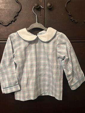 Remember Nguyen Teal, Tan, and Salmon Check Top
